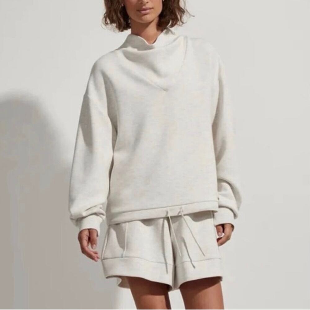 Varley Betsy Sweat XS Ivory Marl DoubleSoft Mock Neck Pullover Sweatshirt